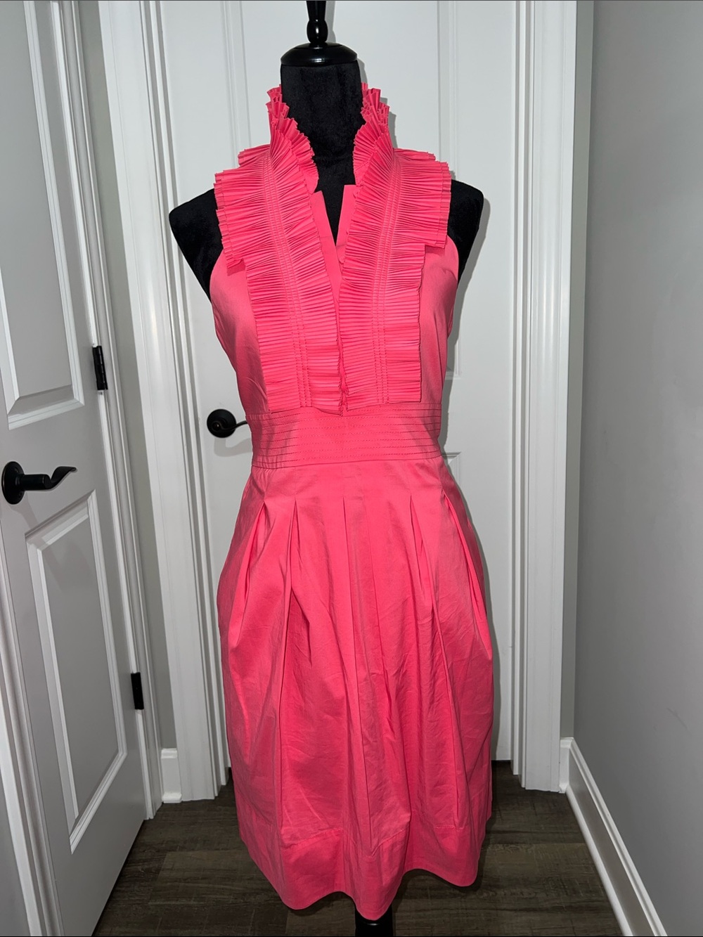 BCBGMaxAzria Hot Pink Pleated Halter Dress
